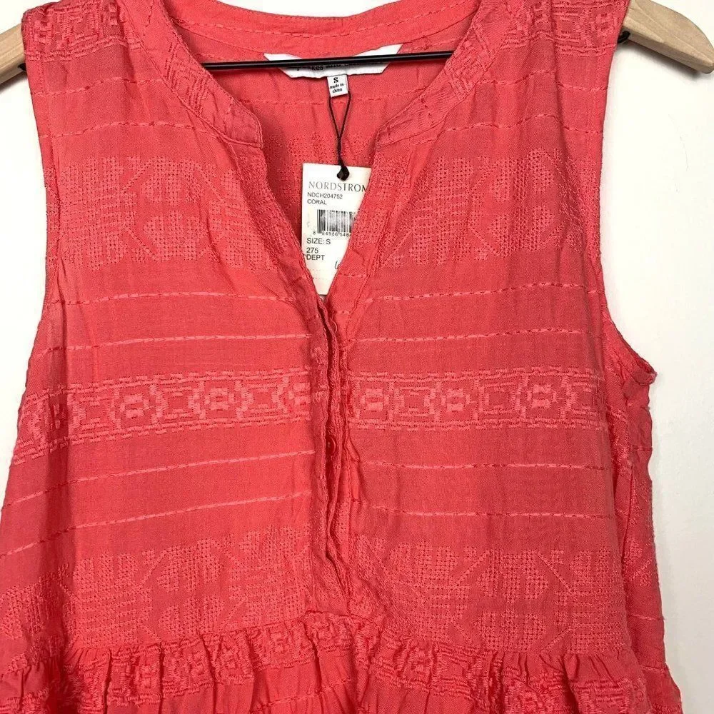 Cupcakes & Cashmere | NWT Hughes Embroidered Peplum Hem Top Coral Size Small - Picture 4 of 6